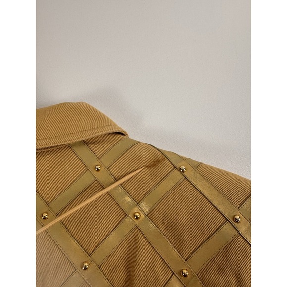 VTG 80s/90s Apart Denim Jacket  Size 12 Camel Tan Gold Grid Strap Studded Stains - Picture 4 of 10